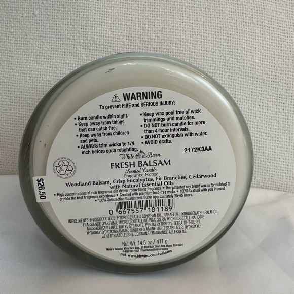 White Barn Bath and Body Works Fresh Balsam 3 wick New - Picture 2 of 2